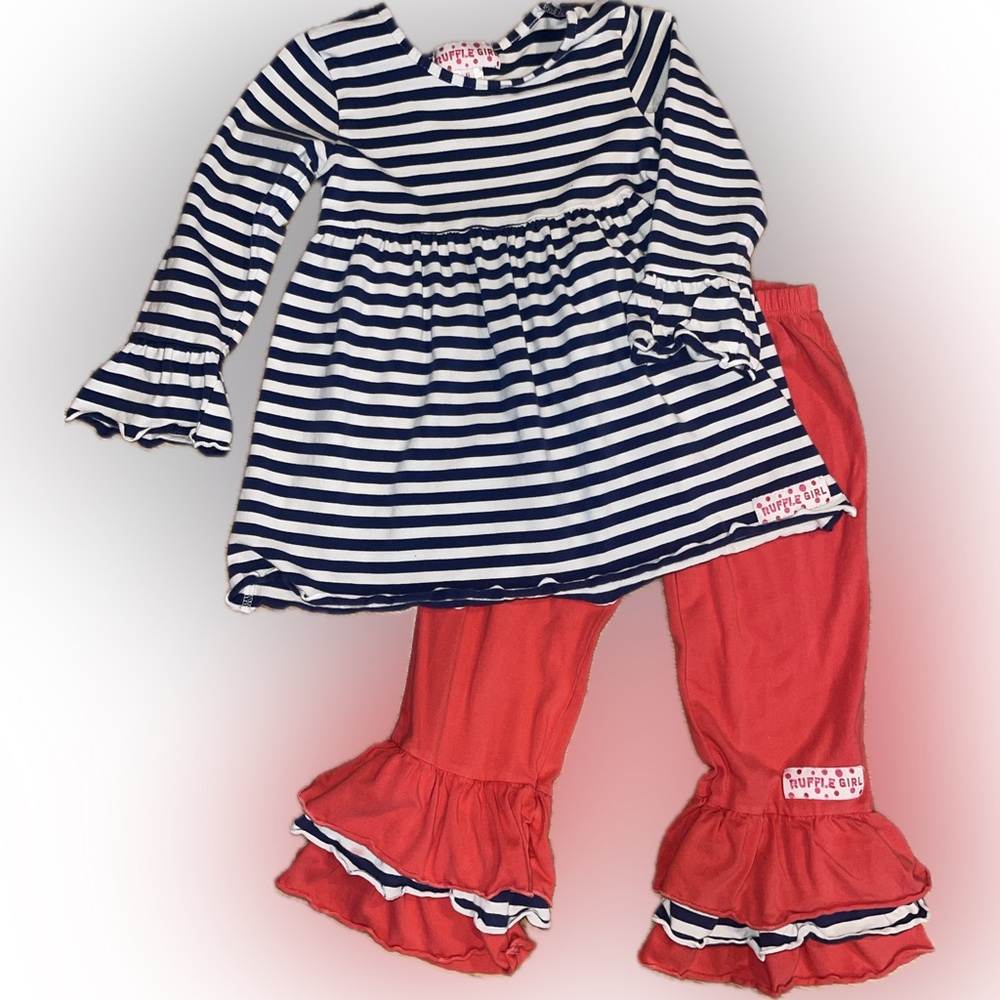 Ruffle Girl Red/blue stripe set girls size 6